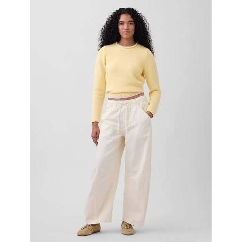 New Gap Barrel Jeans Horseshoe Large Curved Cream Elastic Waist Ultrasoft Easy